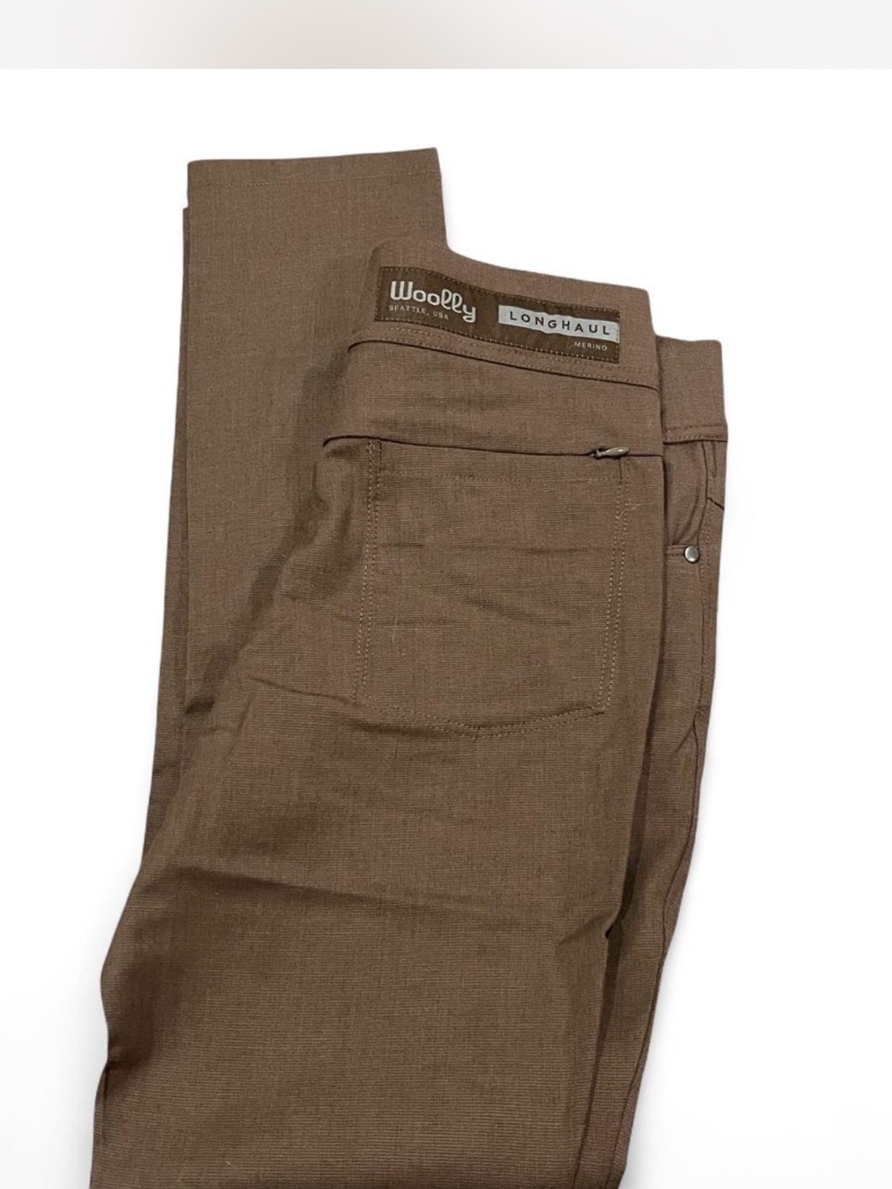 Woolly Longhaul Flex Merino wool blend tech travel hiking carryon Pant brown 4 - Picture 6 of 7